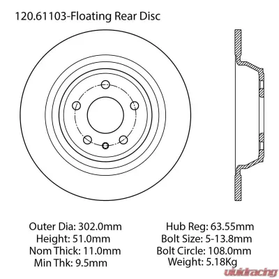 Centric Premium Brake Rotor 120.61103 - 120.61103