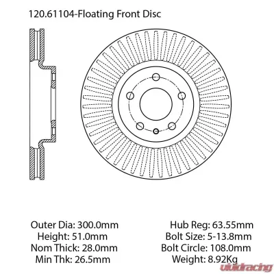 Centric Premium Brake Rotor 120.61104 - 120.61104