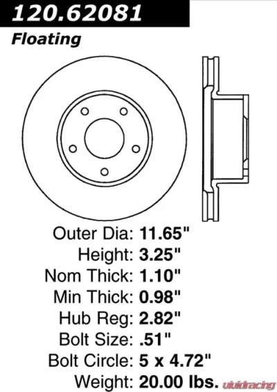 Centric Premium Brake Rotor 120.62081 - 120.62081
