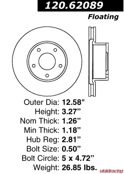 Centric Premium Brake Rotor 120.62089 - 120.62089