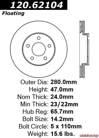 Centric Premium Brake Rotor 120.62104 - 120.62104