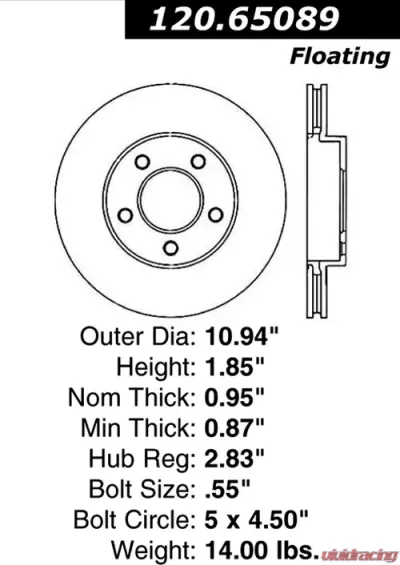 Centric Premium Brake Rotor 120.65089 - 120.65089