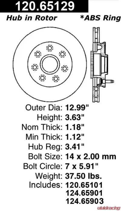 Centric Premium Brake Rotor 120.65129 - 120.65129