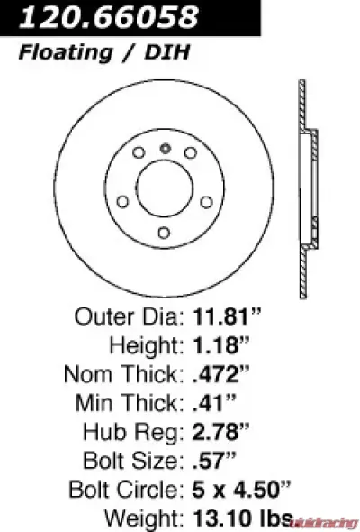 Centric Premium Brake Rotor 120.66058 - 120.66058
