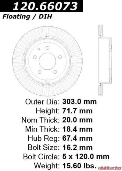 Centric Premium Brake Rotor 120.66073 - 120.66073