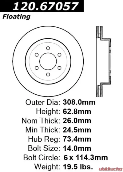 Centric Premium Brake Rotor 120.67057 - 120.67057