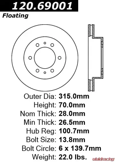 Centric Premium Brake Rotor 120.69001 - 120.69001