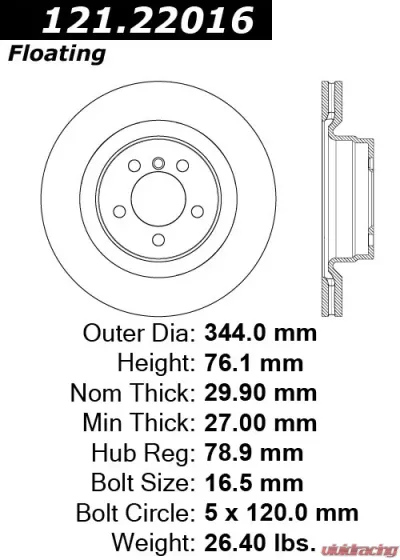 Centric C-Tek Standard Brake Rotor 121.22016 - 121.22016