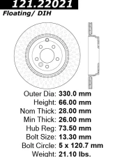Centric C-Tek Standard Brake Rotor 121.22021                                     - 121.22021 - Image 4