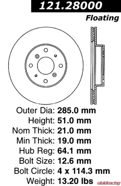 Centric C-Tek Standard Brake Rotor 121.28000 - 121.28000