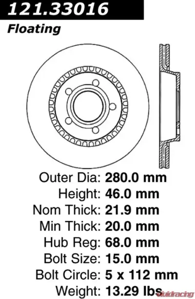 Centric C-Tek Standard Brake Rotor 121.33016 - 121.33016