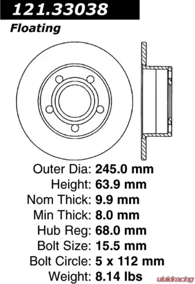 Centric C-Tek Standard Brake Rotor 121.33038 - 121.33038