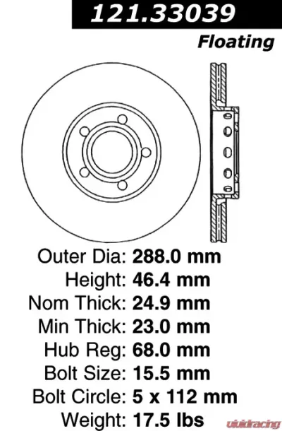 Centric C-Tek Standard Brake Rotor 121.33039 - 121.33039