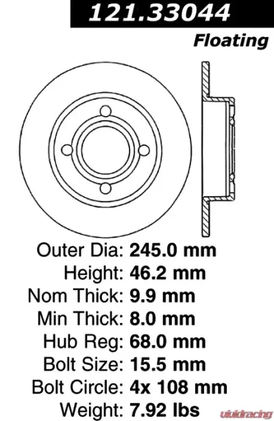 Centric C-Tek Standard Brake Rotor 121.33044 - 121.33044