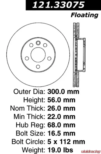 Centric C-Tek Standard Brake Rotor 121.33075 - 121.33075