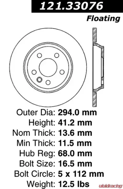 Centric C-Tek Standard Brake Rotor 121.33076 - 121.33076