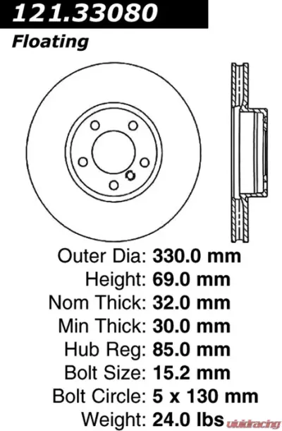 Centric C-Tek Standard Brake Rotor 121.33080 - 121.33080