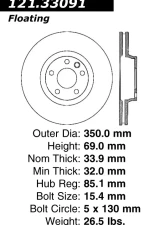 Centric C-Tek Standard Brake Rotor 121.33091                                     - 121.33091 - Image 4