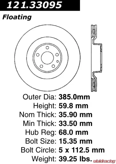 Centric C-Tek Standard Brake Rotor 121.33095 - 121.33095