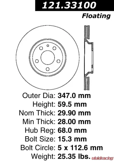 Centric C-Tek Standard Brake Rotor 121.33100 - 121.33100
