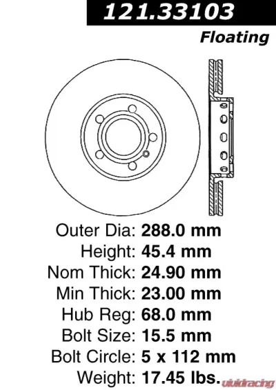 Centric C-Tek Standard Brake Rotor 121.33103 - 121.33103