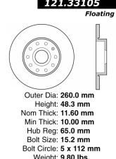 Centric C-Tek Standard Brake Rotor 121.33105                                     - 121.33105 - Image 4