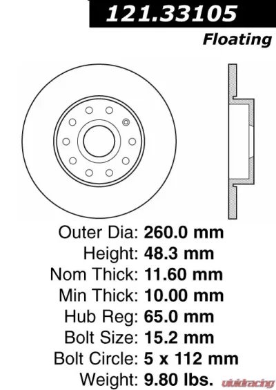 Centric C-Tek Standard Brake Rotor 121.33105 - 121.33105