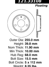 Centric C-Tek Standard Brake Rotor 121.33108                                     - 121.33108 - Image 4