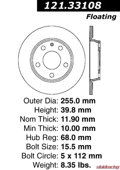 Centric C-Tek Standard Brake Rotor 121.33108 - 121.33108