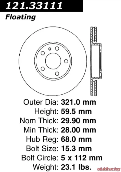 Centric C-Tek Standard Brake Rotor 121.33111 - 121.33111
