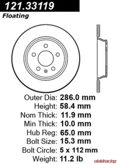Centric C-Tek Standard Brake Rotor 121.33119 - 121.33119