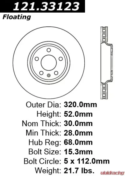 Centric C-Tek Standard Brake Rotor 121.33123 - 121.33123