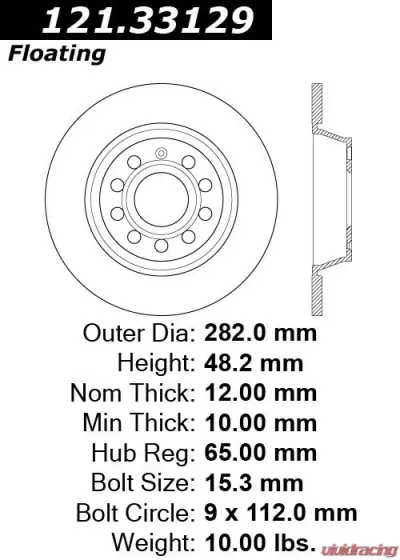 Centric C-Tek Standard Brake Rotor 121.33129 - 121.33129
