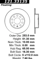 Centric C-Tek Standard Brake Rotor 121.33135                                     - 121.33135 - Image 4
