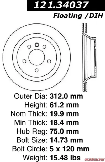 Centric C-Tek Standard Brake Rotor 121.34037 - 121.34037