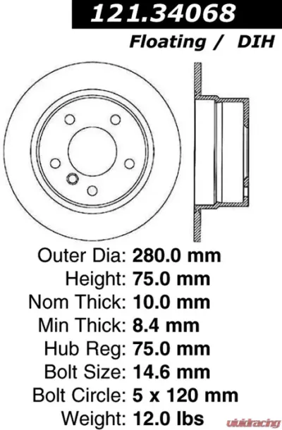 Centric C-Tek Standard Brake Rotor 121.34068 - 121.34068