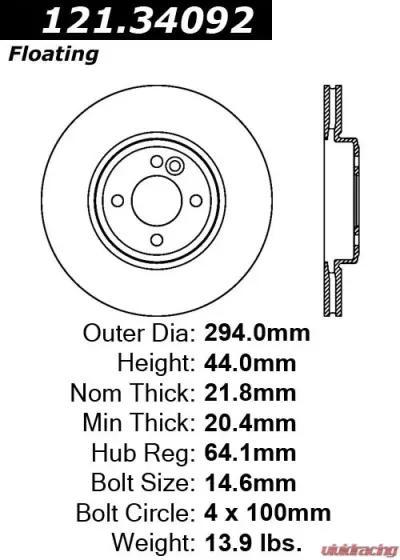 Centric C-Tek Standard Brake Rotor 121.34092 - 121.34092
