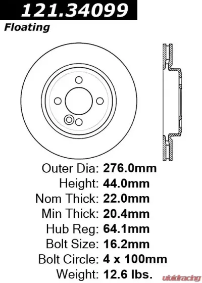 Centric C-Tek Standard Brake Rotor 121.34099 - 121.34099