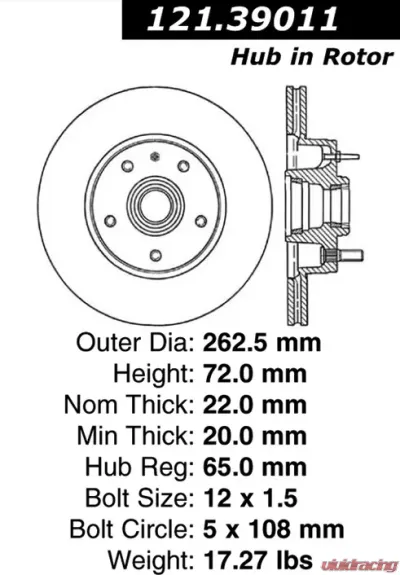 Centric C-Tek Standard Brake Rotor 121.39011 - 121.39011