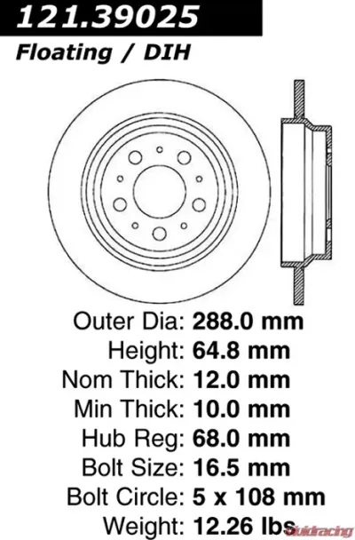 Centric C-Tek Standard Brake Rotor 121.39025 - 121.39025
