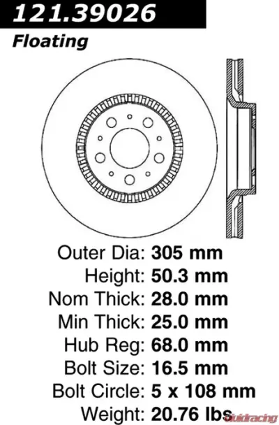 Centric C-Tek Standard Brake Rotor 121.39026 - 121.39026