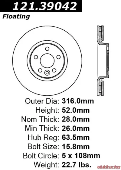 Centric C-Tek Standard Brake Rotor 121.39042 - 121.39042