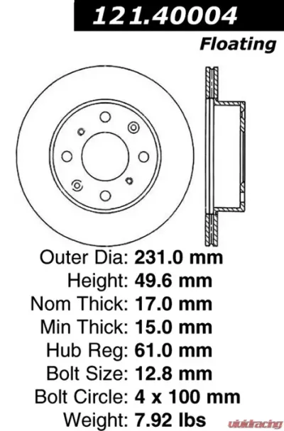 Centric C-Tek Standard Brake Rotor 121.40004 - 121.40004