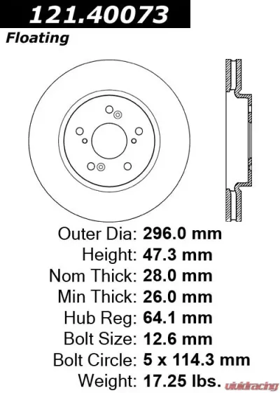 Centric C-Tek Standard Brake Rotor 121.40073 - 121.40073