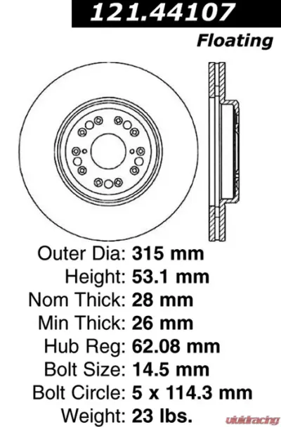 Centric C-Tek Standard Brake Rotor 121.44107 - 121.44107