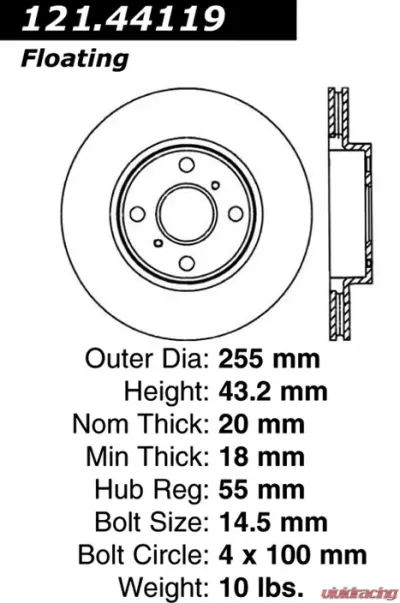 Centric C-Tek Standard Brake Rotor 121.44119 - 121.44119