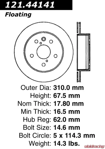 Centric C-Tek Standard Brake Rotor 121.44141 - 121.44141