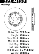 Centric C-Tek Standard Brake Rotor 121.44158                                     - 121.44158 - Image 4