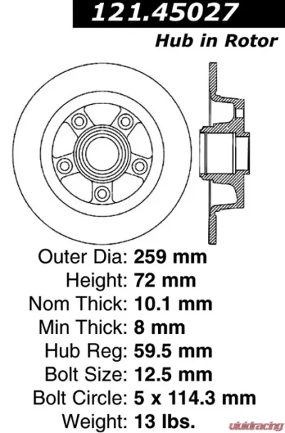 Centric C-Tek Standard Brake Rotor 121.45027 - 121.45027