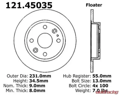 Centric C-Tek Standard Brake Rotor 121.45035 - 121.45035